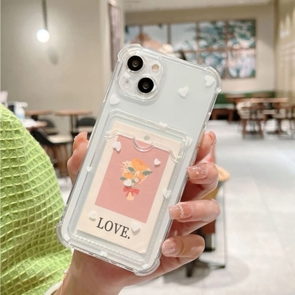 ⚠️Clearance🤍iPhone 13/Pro/Pro Max White Hearts Phone Case With Card Slot - Picture 3 of 4